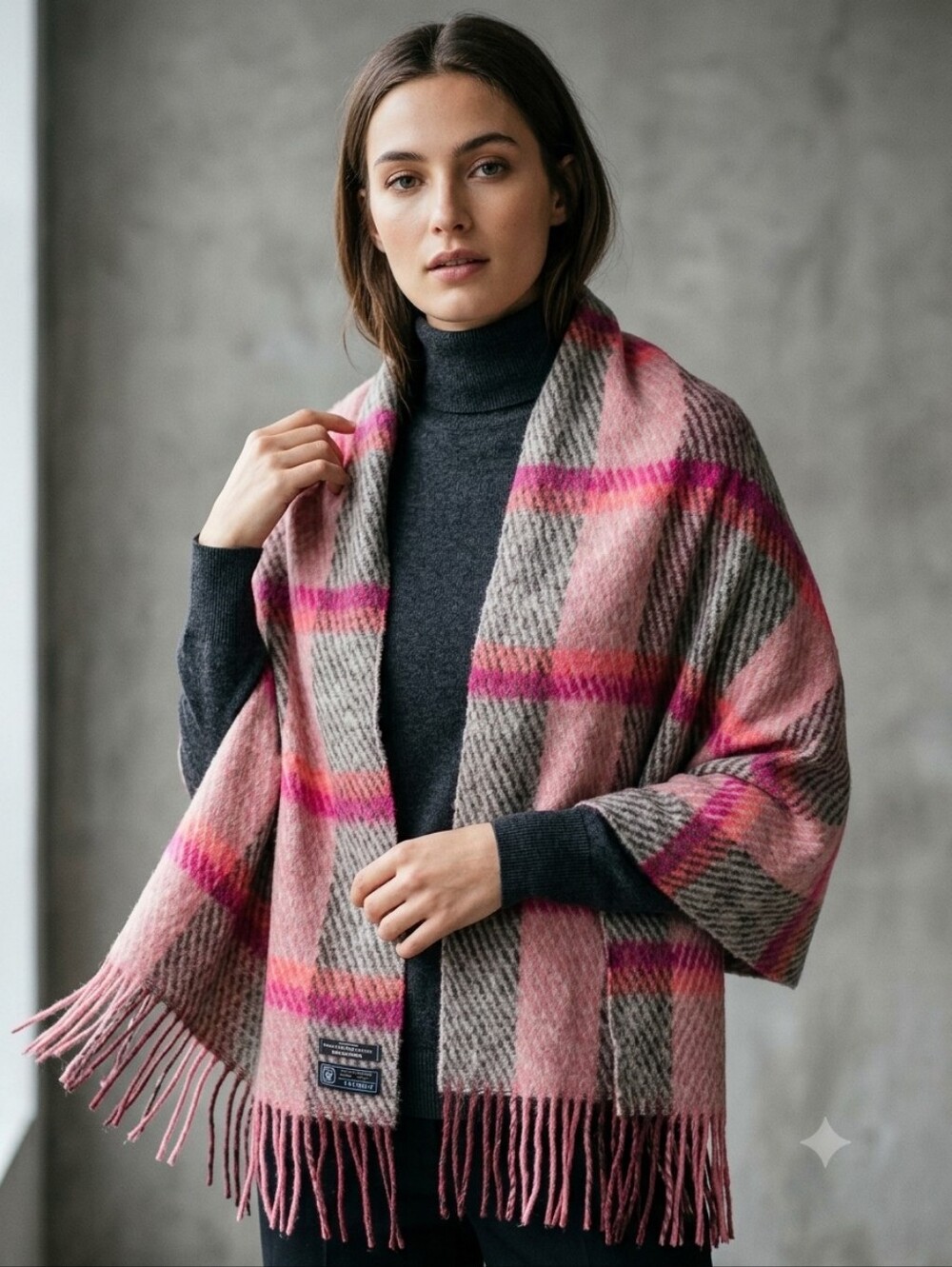 Simons Mohair Blend Large Scarf Shawl Colourful Plaid Made in France